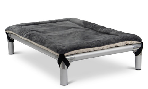 Smoke and Cream Pillow Pad shown on top of a Kuranda Bed. The Smoke grey color is shown on top of the pad, the bottom side cream is facing down towards the bed.